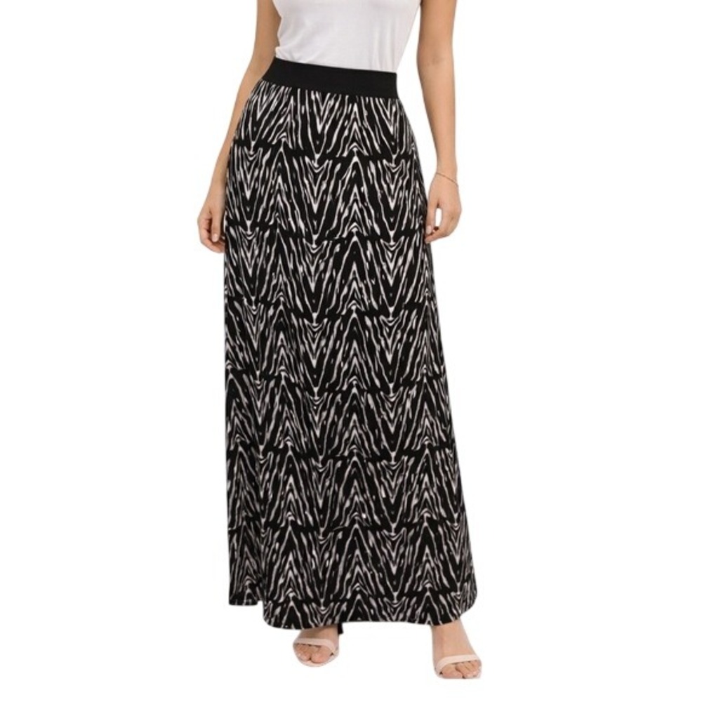Alfani Woman Black White Chevron Print Maxi Skirt Plus Size 2X Elastic Waist